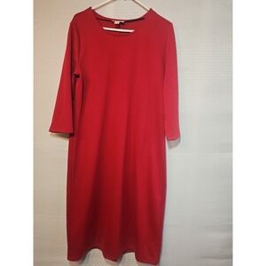 Appleseed's Women's Large L Red 3/4 Sleeve Straight Stretch Dress Classic Modest
